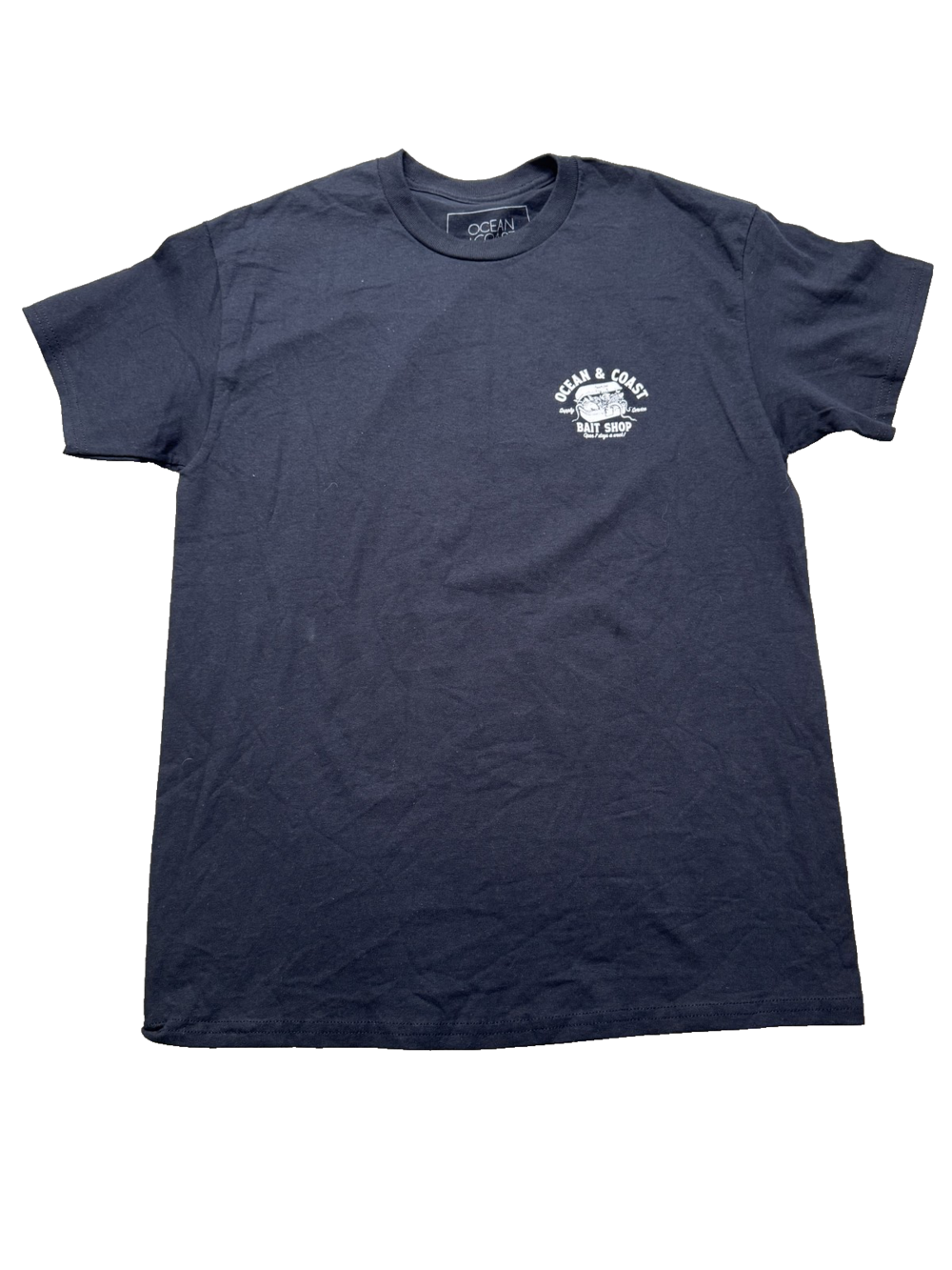 Ocean & Coast Shirt Mens Small Navy Blue Bait Shop Fishing Graphic Cotton Tee